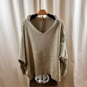 POL Sage V-Neck Distressed Oversized  Knit Sweater. EUC